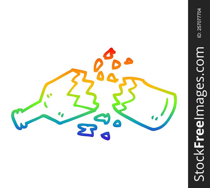 rainbow gradient line drawing of a cartoon  smashed glass bottle