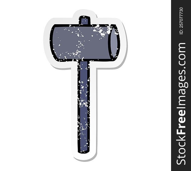 Distressed Sticker Cartoon Doodle Of A Mallet