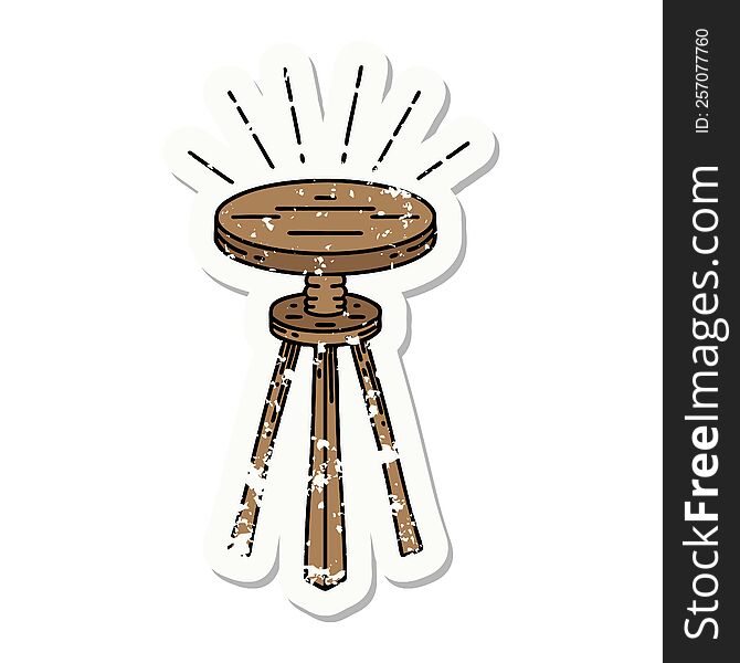 worn old sticker of a tattoo style wooden stool. worn old sticker of a tattoo style wooden stool