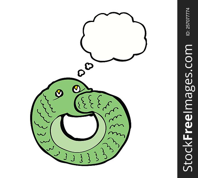 cartoon snake eating own tail with thought bubble