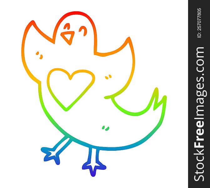 Rainbow Gradient Line Drawing Cartoon Bird With Heart