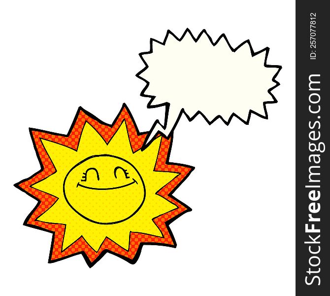 happy freehand drawn comic book speech bubble cartoon sun. happy freehand drawn comic book speech bubble cartoon sun