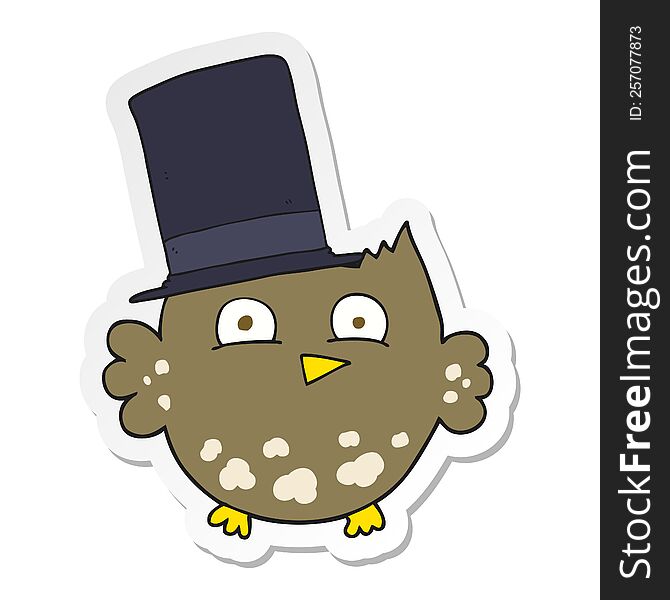 sticker of a cartoon little owl with top hat