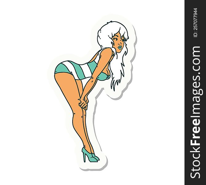 Tattoo Sticker Of A Pinup Girl In Swimming Costume
