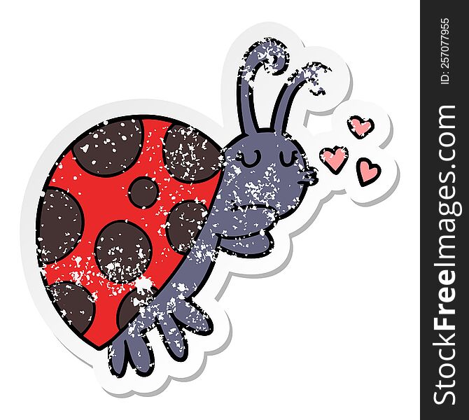 distressed sticker of a cartoon ladybug