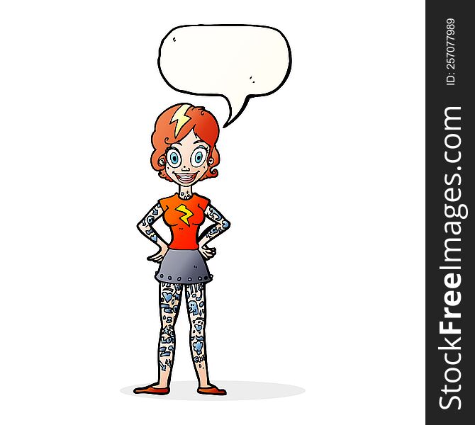 Cartoon Woman With Heavy Tattoos With Speech Bubble