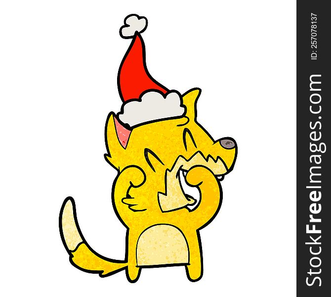Laughing Fox Textured Cartoon Of A Wearing Santa Hat
