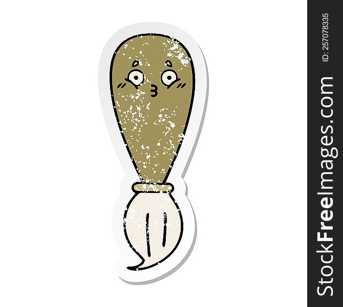 distressed sticker of a cute cartoon paint brush