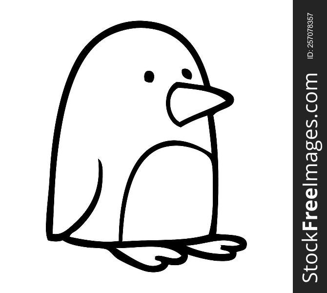 Line Drawing Cartoon Small Penguin