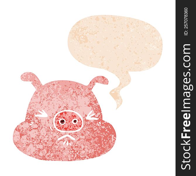 Cartoon Angry Pig Face And Speech Bubble In Retro Textured Style