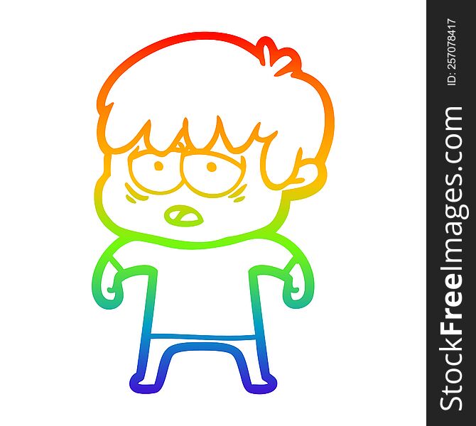 Rainbow Gradient Line Drawing Cartoon Exhausted Boy