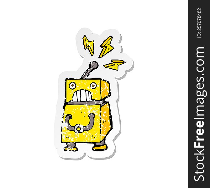 Retro Distressed Sticker Of A Cartoon Little Robot
