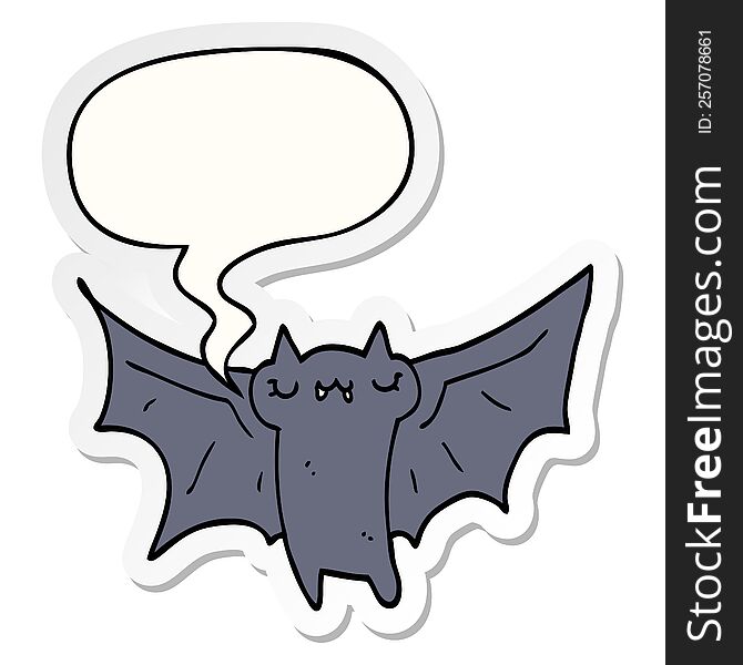 cute cartoon halloween bat and speech bubble sticker