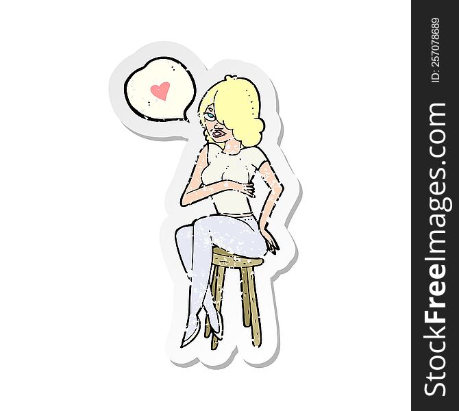 retro distressed sticker of a cartoon woman with love heart