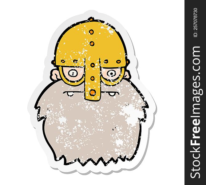 Distressed Sticker Of A Cartoon Viking Face
