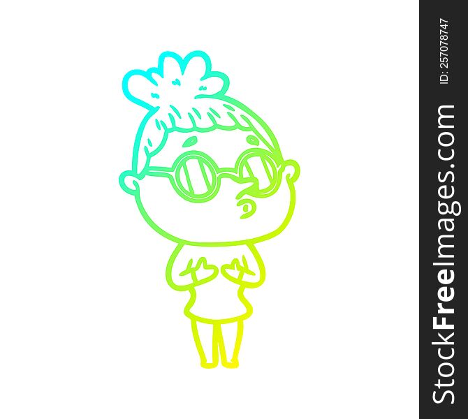 Cold Gradient Line Drawing Cartoon Woman Wearing Glasses