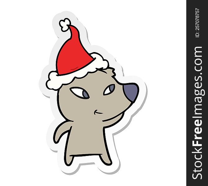 Cute Sticker Cartoon Of A Bear Wearing Santa Hat