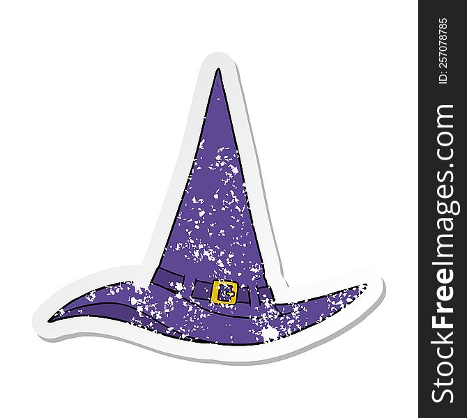 Distressed Sticker Of A Cartoon Witch Hat