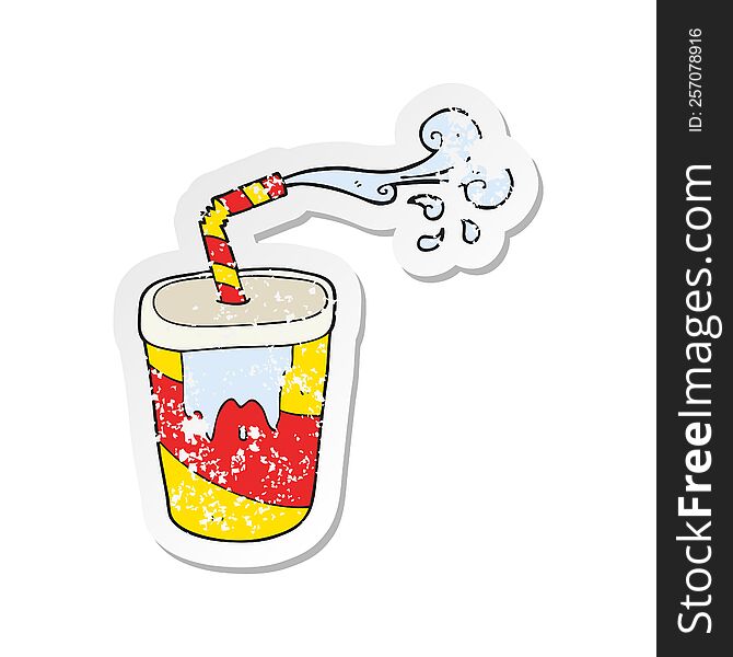 Retro Distressed Sticker Of A Cartoon Soda