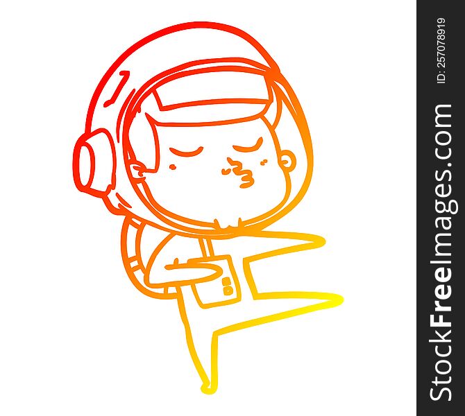 warm gradient line drawing of a cartoon confident astronaut