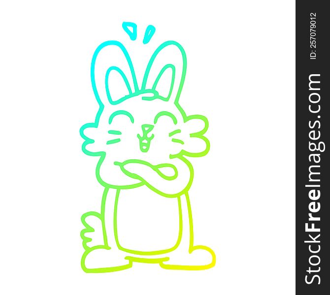 cold gradient line drawing of a cartoon jolly bunny