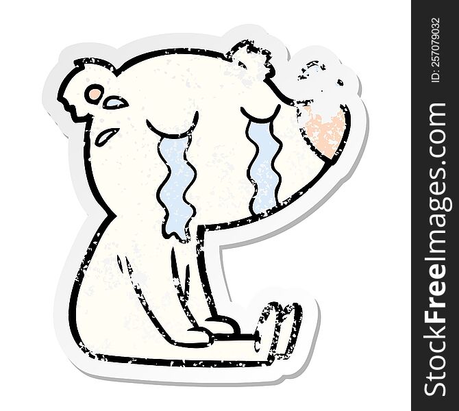 Distressed Sticker Of A Cartoon Crying Sitting Polar Bear
