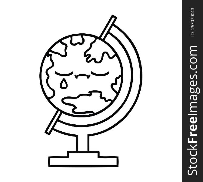 line drawing cartoon of a globe of the world