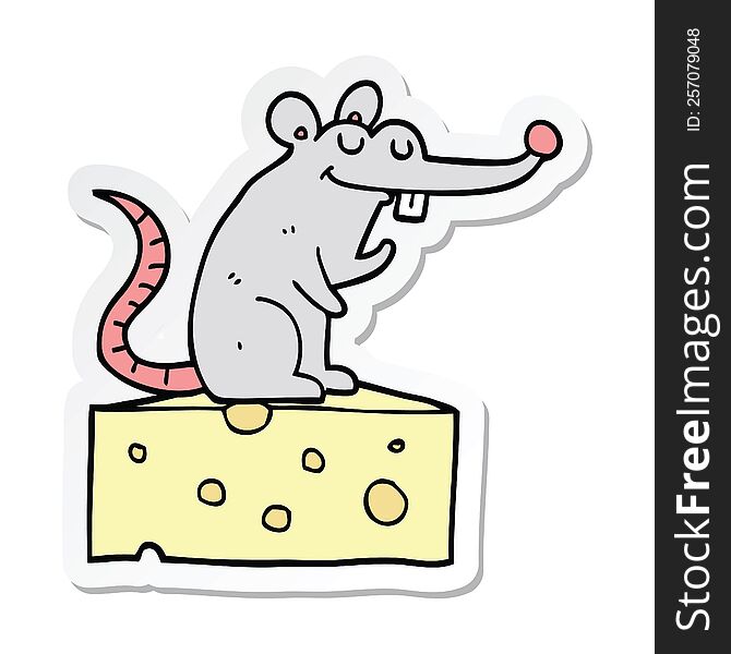 sticker of a cartoon mouse sitting on cheese