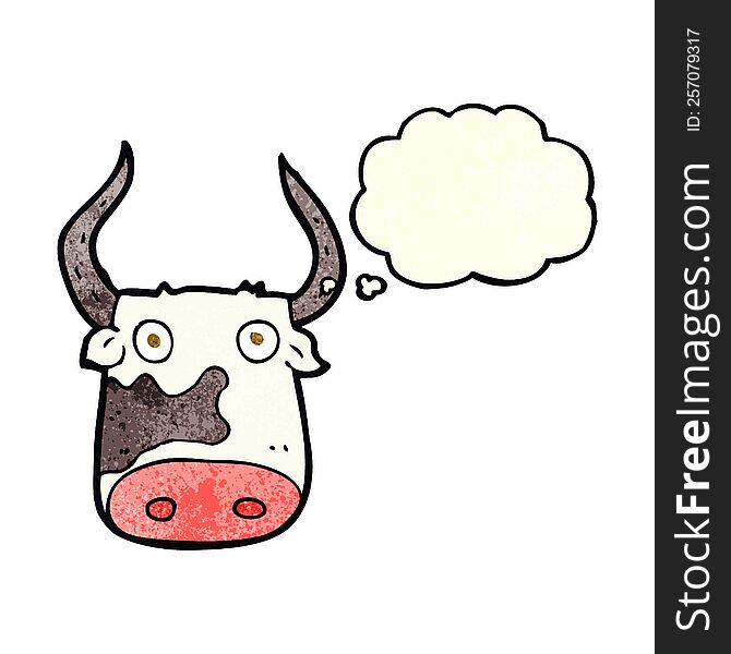 cartoon cow with thought bubble