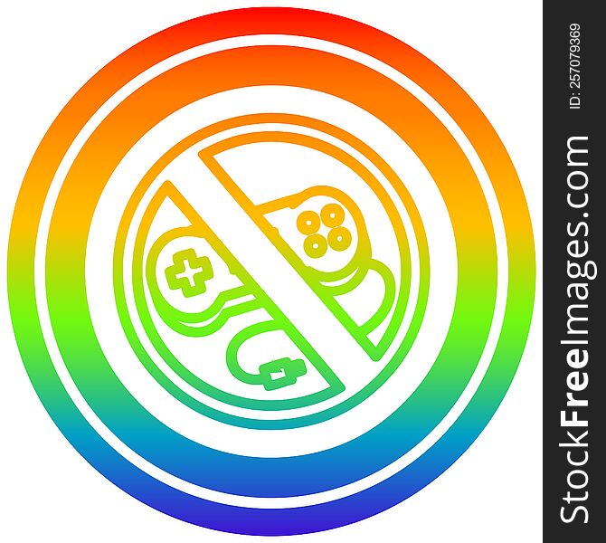 no gaming circular icon with rainbow gradient finish. no gaming circular icon with rainbow gradient finish