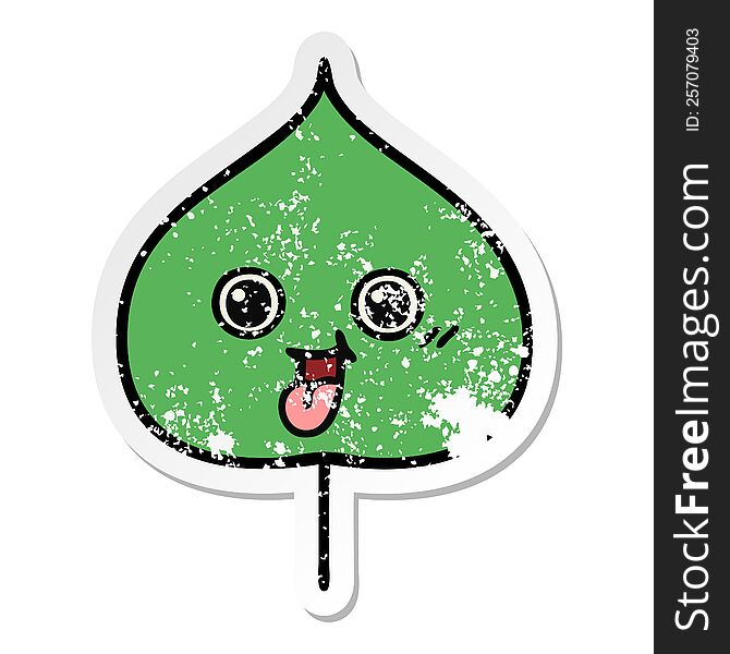 Distressed Sticker Of A Cute Cartoon Expressional Leaf