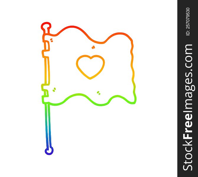 Rainbow Gradient Line Drawing Cartoon Flag With Love Heart