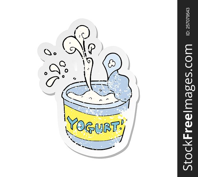 Retro Distressed Sticker Of A Cartoon Yogurt