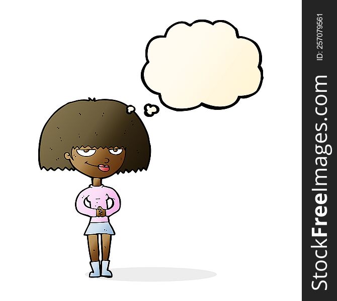 Cartoon Sly Woman With Thought Bubble