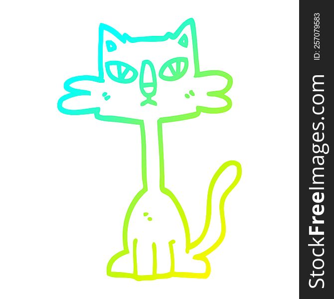 Cold Gradient Line Drawing Cartoon Funny Cat