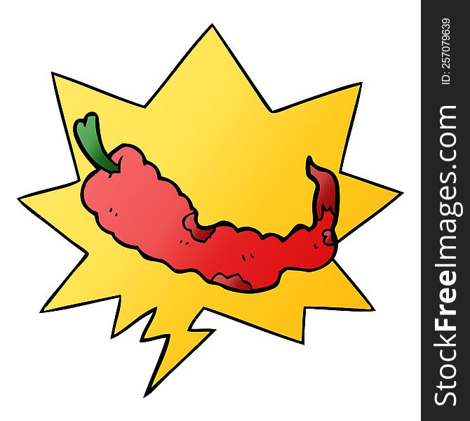 cartoon chili pepper with speech bubble in smooth gradient style