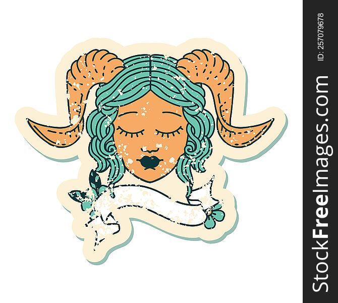 Retro Tattoo Style tiefling character face. Retro Tattoo Style tiefling character face