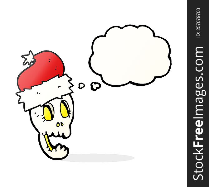 Thought Bubble Cartoon Christmas Hat On Skull