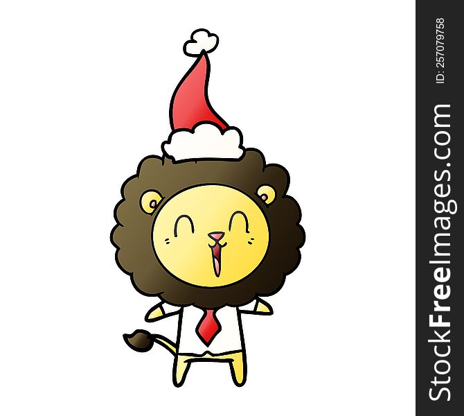 Laughing Lion Gradient Cartoon Of A Wearing Santa Hat