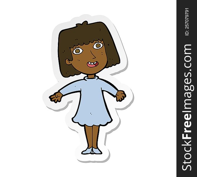 Sticker Of A Cartoon Happy Woman In Dress