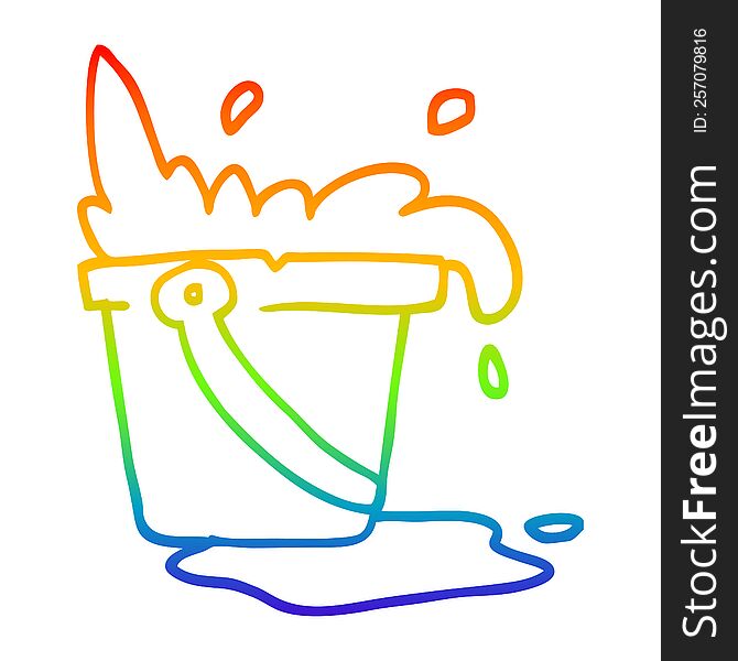 rainbow gradient line drawing of a cartoon water and bucket