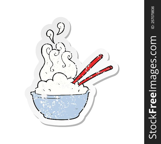 Retro Distressed Sticker Of A Cartoon Bowl Of Rice