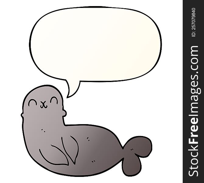 cartoon seal with speech bubble in smooth gradient style