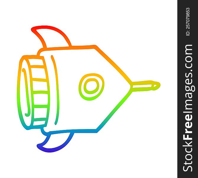 Rainbow Gradient Line Drawing Cartoon Spaceship