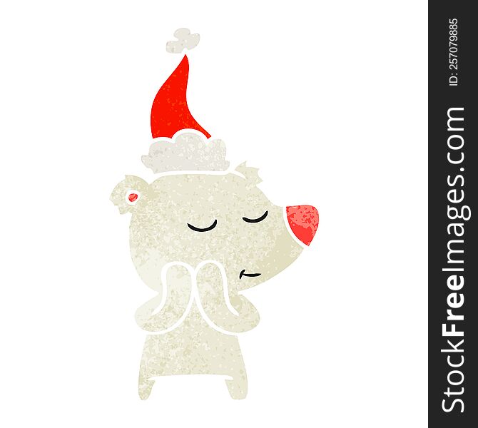 Happy Retro Cartoon Of A Polar Bear Wearing Santa Hat
