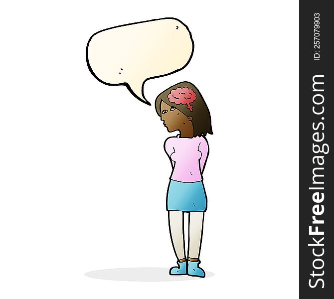 Cartoon Brainy Woman With Speech Bubble
