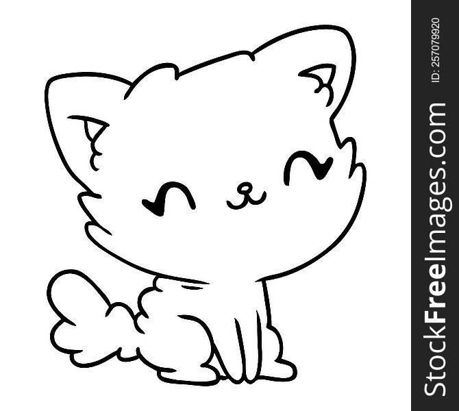 Line Drawing Cute Kawaii Fluffy Cat