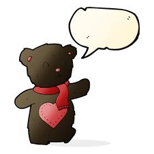 Cartoon White Teddy Bear With Love Heart With Speech Bubble Stock Photos