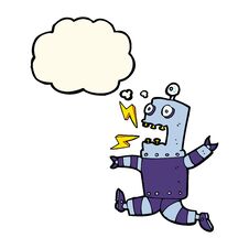 Cartoon Terrified Robot With Thought Bubble Stock Photography