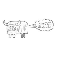 Black And White Cartoon Hairy Cow Farting Royalty Free Stock Photo